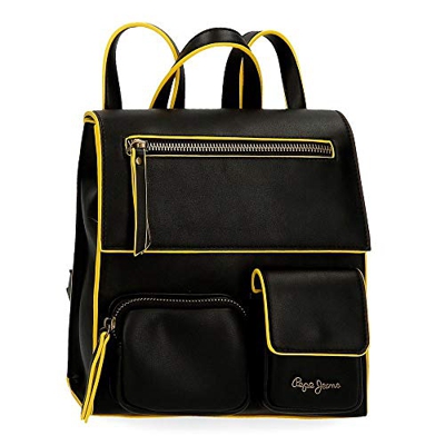Pepe Jeans Zoe Bolso Mochila Negro 23x24x9 cms Piel Sintética