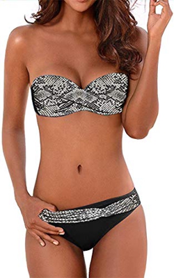 EUDOLAH Bikini Push Up Mujer Chica con Capestro Sets Traje de Baño Retorcido Linda para Piscina Playa c-Serpiente,L