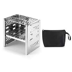 Acampar al aire libre Mini estufa de leña de acero inoxidable Parrilla de doble capa portátil plegable Picnic barbacoa estufa de carbón estufa Camping características