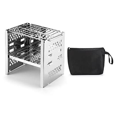 Acampar al aire libre Mini estufa de leña de acero inoxidable Parrilla de doble capa portátil plegable Picnic barbacoa estufa de carbón estufa Camping