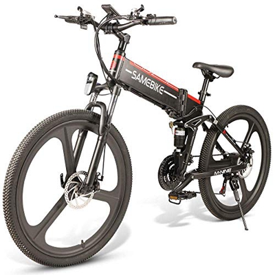 SAMEBIKE 26" Bicicleta Eléctrica de Montaña 350 - W 48V 10AH, Bicicleta Eléctrica Plegable para Adultos con Shimano 21 Velocidades & Pantalla LCD