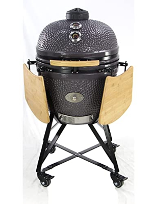 YNNI KAMADO TQ0C21GY Parrilla grande de 21 pulgadas, gris con Chipfeeder, barbacoa, cerámica, huevo, ahumador, TQ0C21GY