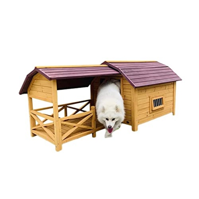 Caseta para perros, caseta para perros Casa de perro al aire libre Casa de madera Perro de madera con pórtico PET LOG CABIN CHOVER for PETROS PETROS P