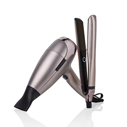 ghd Desire - Set Plancha de Pelo Platinum+ y Secador de Pelo Profesional Helios, Gris Metal en oferta