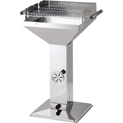 ACTIVA Barbacoa de carbón vegetal Erfurt de acero inoxidable, con parrilla de 46 x 46 cm, cromada, ajustable, bandeja para cenizas y ventilación en la