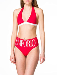 Emporio Armani Swimwear Triangle & High Brief Bikini Bold Logo Juego Biquini, Rojo, L para Mujer en oferta
