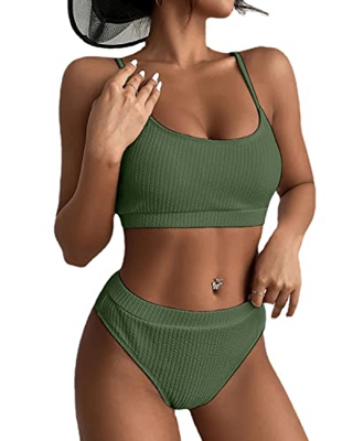 datasy Traje de baño para Mujer 2 Piezas Bikinis brasileño Sexy Dividido Bonita Bikini Push up Braga Alta Playa Conjuntos de Traje de Piscina Verano V