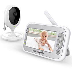 JSLBtech Vigilabebés Inalambrico con Cámara con Pantalla de 5" Visión Nocturna Comunicación Bidireccional Monitoreo de Temperatura Despertador VOX Can características