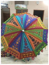 Paraguas de patio grande decorativo hecho a mano tradicional indio multicolor, sombrillas hechas a mano en oferta