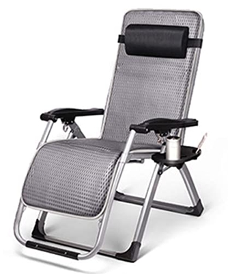 DYR Sillón reclinable de Gravedad Cero de Gran tamaño, Silla de Patio tapizada con portavasos, sillón reclinable Plegable con reposacabezas Ajustable,