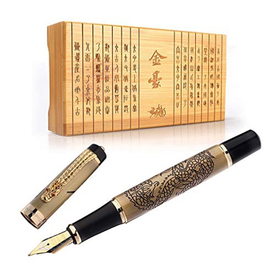 Jinhao Dragon Offspring - Pluma estilográfica (18 KGP M Nib), color dorado