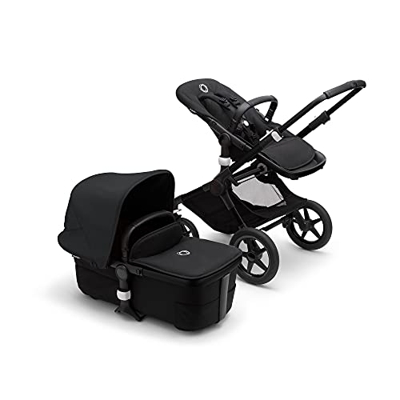 Bugaboo Fox 3, nuestro sistema de viaje 2-en-1 más cómodo: carrito todoterreno, capazo con ventilación avanzada, chasis negro, capazo y capota Midnigh