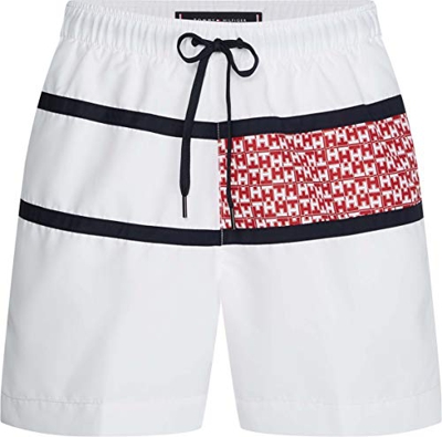 Tommy Hilfiger Medium Drawstring-Print Bañador para Hombre, Blanco (White), M