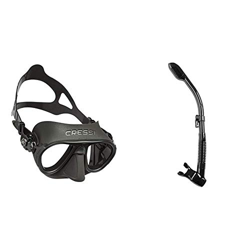 Cressi Calibro Máscara polyvalent para Buceo, apnea Avanzada y submarina Fishing, Unisex Adulto, Negro, Talla única + Schnorchel Dry Dark Snorkel, Uni características