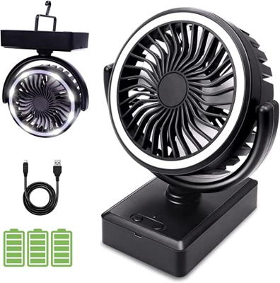 6000 mAh Ventilador Silencioso con Iluminación LED, 3 niveles Ventilador Pequeño Mini Ventilador Mesa Silencioso con Bateria Recargable Ventilador