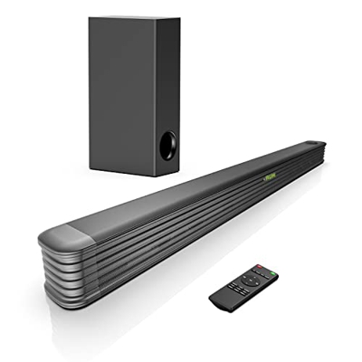 Barra de Sonido 2.1, 150W Barra de Sonido con Subwoofer, Barra de Sonido de TV de 130 dB, Sonido Envolvente, Barra de Sonido de para Cine en Casa, Blu
