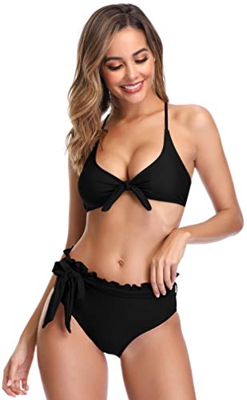 SHEKINI Top de Tubo para Mujer Parte Posterior Inferior Bikini Arco Cintura Media Orejeras Traje de baño Cinturón de Lazo Desmontable Conjunto de Traj