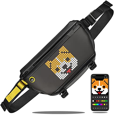 Divoom Pixoo Pixel Art Sling Mochila Nevera with App Controlled 16X16 LED Screen, Water Resistant Mochilas Hombre with Multi-Pockets, Large Capacity M