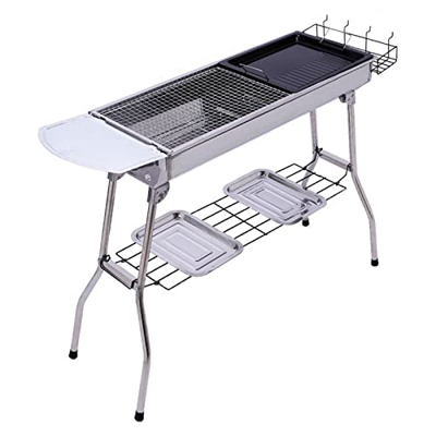 EDMKO Portatil Barbacoas de Carbón Leña con Parrillas Plegable BBQ de Carbón Acero Inoxidable Parrilla de Barbacoa Asador al Aire Libre para 5-8 Perso