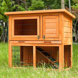 Lazyspace Casa de conejo de madera de 2 pisos jaula patio patio trasero casa dúplex, adecuado para pequeños animales y mascotas, con techo inclinado r en oferta