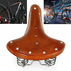 Sillín de bicicleta retro de piel de vacuno con remaches y remaches para bicicleta de montaña, sillín de bicicleta de montaña, sillín con 3 resortes,  en oferta