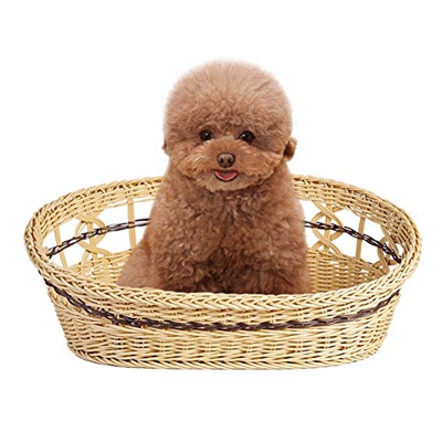 Kennels Canasta De Perro De Ratán Imitación De Nido for Mascotas for Uso En Interiores Y Exteriores con Colchón De Enfriamiento De Bambú, 2 Colores, 3