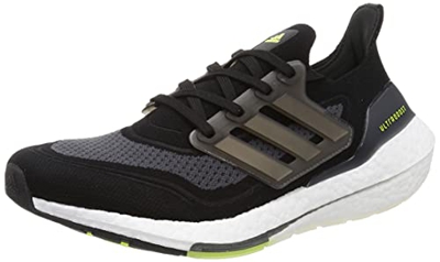 adidas Ultraboost 21, Zapatillas de Running Hombre, Core Black Silver Met Solar Yellow, 42 EU