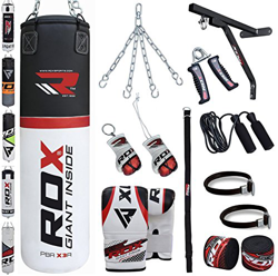 RDX MMA 17pc Set de boxeo 4 FT 5 ft – Saco de boxeo pesado pared cargado pie nudillos Kickboxing – Diana fijación techo, Rouge/Blanc. precio