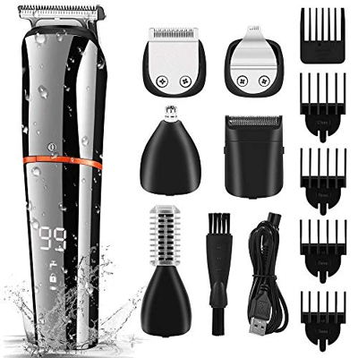 Cortapelos, Recortadora de Barba, Afeitadora, Recortadora Corporal, Recortadora de Nariz con Pantalla LED, Kit de Corte de Pelo 6 en 1 para Hombres, I
