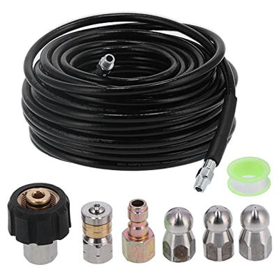 AYNEFY Kit de manguera de limpieza, PE duradero y PVC Lavadora de alcantarillado de alta presión de doble capa reforzada con boquilla para riego para 