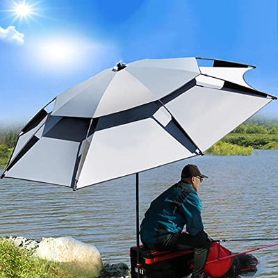 Refue Sombrilla Redondo para Playa, jardín, terraza, Pesca, protección UV50+, 16 Fibras de Vidrio, Gris/Negro, Parasol Exterior con Funda Protectora (