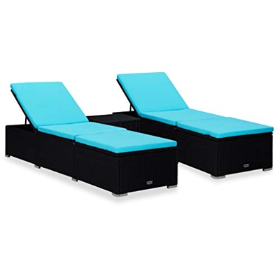 vidaXL Tumbonas de Jardín y Mesita 3 Piezas Hamacas Sillón Reclinable Chaise Lounge Cama Salón Mesa de Té Muebles Exterior Ratán Sintético Negro
