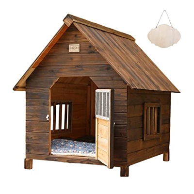 Caseta Perros Exterior Impermeable con Patas, Caseta para Grande Pequeña Mediana Perros, Madera Casa para Perro Interior, Casita para Perros con Puert