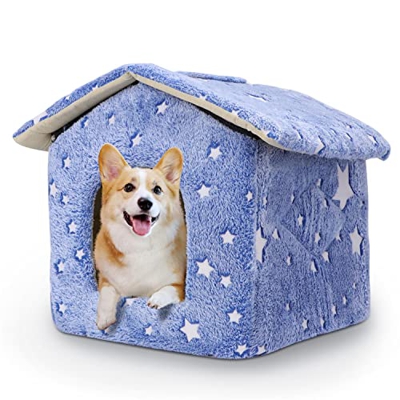 Nobleza - Caseta Perro Interior, Casa para Gatos Perros Reflectante Nocturna con Tapete Plegable para Mascotas, Cama para Perros Pequeños y Medianos, 