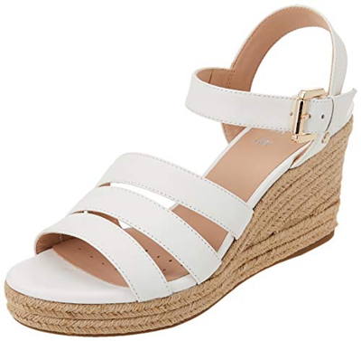 Geox D Soleil C, Sandalias de cuña Mujer, Blanco, 37.5 EU