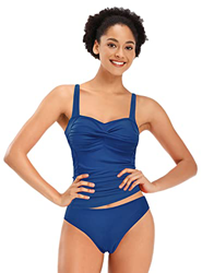 SHEKINI Mujer Tankini de Dos Piezas Traje de Baño Ruched Retro Clásico Abdominal Control Triángulo Parte Inferior del Bikini Trajes de baño Bañador de en oferta