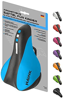 Prometheus - Sillín de bicicleta infantil para bicicleta infantil, cómodo, unisex, para niños de 12, 14, 16 y 18 pulgadas (azul/negro)