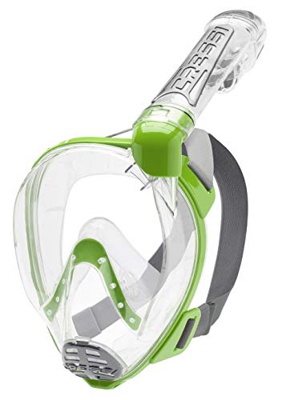 Cressi Duke Dry Full Face Mask Mascara de Buceo Snorkel Seca Cara Completa, Unisex Adulto, Transparent/Lime, S/M