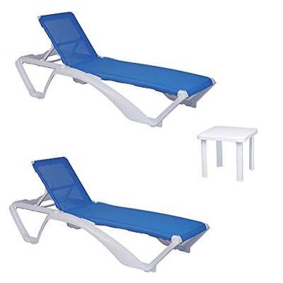 RESOL Acqua Set 2 Tumbonas y 1 Mesa Auxiliar Andorra | Conjunto de Tumbonas con Ruedas Apilables | Muebles de Jardín Exterior | Estructura y Mesilla B