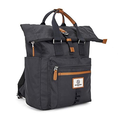 SEVENTEEN LONDON – Mochila 'Canary Wharf' Moderna y Elegante en Gris Oscuro en el Estilo Plegable y Enrollado computadora portátil de hasta 13"