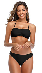 SHEKINI Mujer Bandeau Bikini Traje de Baño Dos Piezas Ajustable Parte Superior del Bikini con Cintura Baja Triángulo Pantalones de Natación(S, Negro S precio