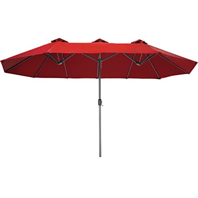 tectake 800936 Sombrilla burdeos, Parasol doble para jardín, Quitasol con manivela para patio, Mobiliario de exterior