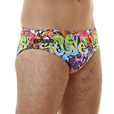 Turbo - Bañador Slip Graffitti de Waterpolo Competicion Natación y Triatlón Patrón de Ajuste cómodo (S)