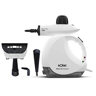 Solac Steam Jet Detergenic - Limpiador a vapor; 1200W; 3 bar; 30g/min; depósito gel hidroalcohólico o detergente; listo en 3 min; depósito agua 175ml;