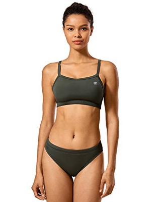 SYROKAN Mujer Deportivo Bañador Bikini Traje de baño Dos Piezas con Relleno Dark Olive M