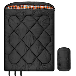 Saco de dormir doble de invierno de 0 grados, doble ancho tamaño Queen con forro de franela de algodón 100%, cálido e impermeable, saco de dormir para características