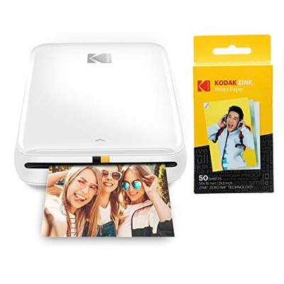KODAK Step Impresora Móvil con tecnología Zink, Imprime Fotos Adhesivas de 2x3 Pulgadas Desde Cualquier Dispositivo, NFC, Bluetooth, Blanco + Papel fo