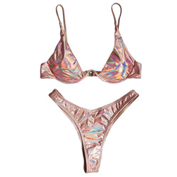Karrychen - Conjunto de Bikini brasileño para Mujer, Traje de baño con Aros Push up metálico holográfico, champán # S características