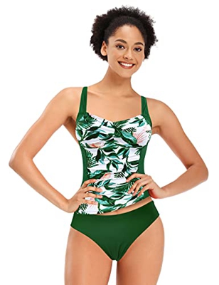 SHEKINI Mujer Tankini de Dos Piezas Traje de Baño Ruched Retro Clásico Abdominal Control Triángulo Parte Inferior del Bikini Trajes de baño Bañador de