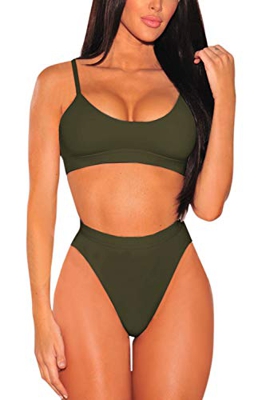 Viottiset - Bikini para mujer (cintura alta, con tirantes ajustables) Verde militar. S